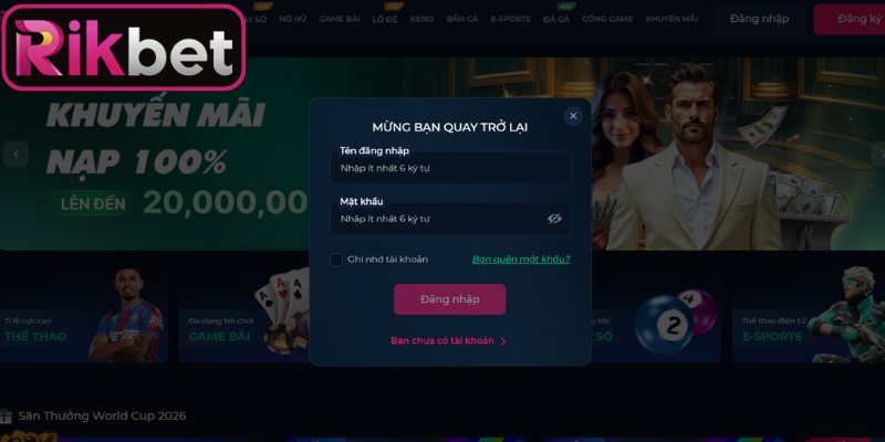 Đăng Nhập Rikbet 3 Nhập mật khẩu để hoàn tất thủ tục đăng nhập Rikbet